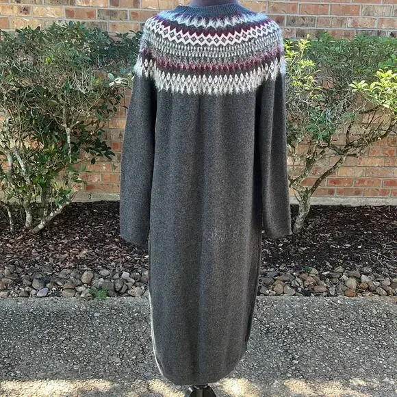 J.Jill Fair Isle Gray Nordic Jacquard Knit Long Sleeve Midi Sweater Dress - Picture 3 of 7